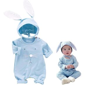 XIFAMNIY Easter Outfits Baby Girls Boys Bunny Romper Bodysuit Jumpsuit Infant Newborn with Rabbit Hat