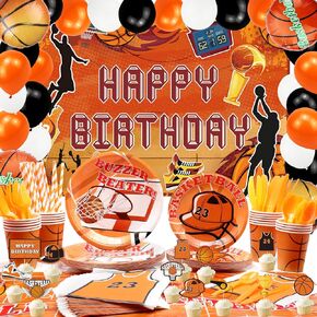 Basketball Birthday Party Tableware Serves 20- Basketball Party Decorations Supplies, Includes Backdrop, Balloons, Tablecloth, Cake toppers, Plates, Cups, Napkins for Kids Boys Birthday Party in Kuwait