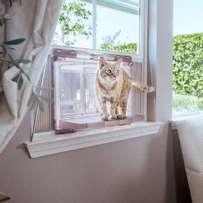 VistaGato Window Cat Perch Catio، للاستمتاع بأمان بالروائح والأصوات التي يتوقون إليها في الهواء الطلق، والاسترخاء وحمامات الشمس، ومناظر بانورامية، للنوافذ المتحركة الرأسية 26 بوصة - 36 بوصة