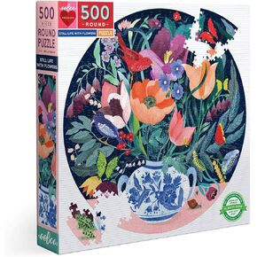 eeBoo: Piece and Love Still Life with Flowers 500 Piece Round Circle Jigsaw Puzzle, Puzzle for Adults and Families, Glossy, Sturdy Pieces and Minimal Puzzle Dust