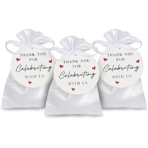 60PCS Satin Gold Gift Bags, 5 x 7 Inches Jewelry Pouches Wedding Favor Drawstring Bags Baby Shower Christmas Gift Bags, Candy Bags with Thank You Tags in Kuwait