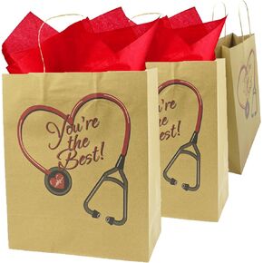 4E's Novelty Nurse Gift Bags (12 Pack) Large 12" Kraft Paper Bag Bulk - National Nurse Appreciation Day. For Doctors Healthcare Hospital Worker Party Favors Goody Bag