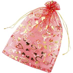 QIANHAILIZZ 8 x 12 Inch 100 Drawstring Heart Flower Bags Organza Jewelry Gift Pouch Candy Pouch Drawstring Wedding Favor Bags (Gold Flower)
