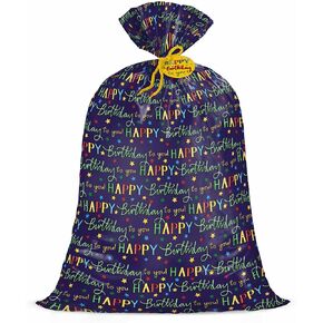 WRAPAHOLIC 56" Large Birthday Plastic Gift Bag - Colorful Happy Birthday Lettering and Stars Design for Kids Birthdays, Parties, Celebrating, or Any Occasion - 56" H x 36" W
