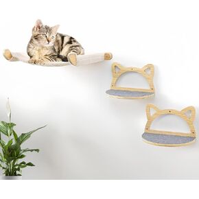 Defined Deco Cat Wall Shelves,Wall Mounted Cat Shelves and Perches,Cat Furniture with XXL Cat Hammock and 2 Cat Climbing Steps,Cat Shelves and Perches for Cats Playing, Sleeping, and Lounging.