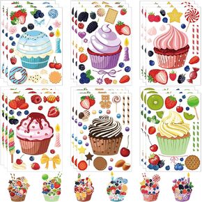 30 Sheets Tea Party Favors for Kids Cute Make Your Own Stickers Cupcake Stickers Mix and Match Sweets and Fruit Treats Party Favor Supplies for Classroom Ice Cream Birthday DIY Art Crafts Decor
