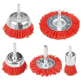 5 Pack Abrasive Filament Nylon Wire Drill Wheel and Cup Brush Set with 1/4" Drill Shank for Removing Rust, Corrosion Nylon Drill Brush Kit for Angle Grinder
