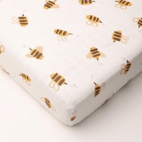 Muslin Crib Sheets - Fitted Bedding Covers for Baby & Toddler Mattresses - Soft, Breathable, Hypoallergenic Bed Protector - Made with Bamboo Viscose- Cute Hand-Drawn - Bee (52 x 28 x 9) in Kuwait