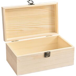 Large Unfinished Wooden Box with Hinged Lid Unfinished Wooden Storage Box 10.6 x 8 x 5.7 Inch Wood Box Unfinished Large Keepsake Box for Jewelry, Art Hobbies, DIY lovers and Home Storage