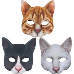 Alodidae 3 PCS Realistic Cat Mask White Black Orange Animal Head Masks Halloween Novelty Costume Accessory