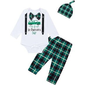 Baby Boys My First St. Patrick's Day Outfit Infant Clover Bodysuit Lucky Charm Pants with Hat