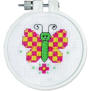 Janlynn 21-0981 Round Kid Stitch Checky Butterfly Mini Counted Cross Stitch Kit, 3-Inch
