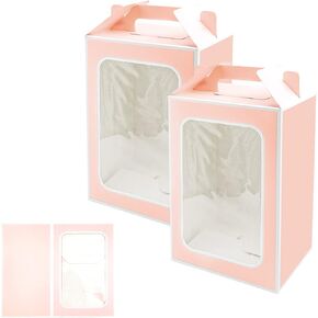 POTTIIS Large Gift Boxes, 10 Pcs Tote Paper Bags with Transparent Window, 9.8 x 7 x 5.1inch Flower Bouquet Paper Gift Bags with Handles, Wedding Party Bags - BLACK