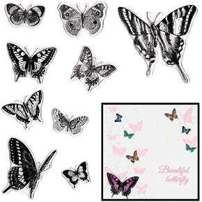 Hying 3PCS Spring Butterfly Clear Stamps for Card Making, Tattoo Artistic Butterfly Background Transparent Rubber Stamps for Bullet Journal DIY Scrapbook Decoration Handmade Crafts Notebook