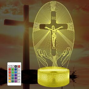 Jesus Cross 3D Night Light, Attivolife Christian Illusion Optical Hologram Lamp with 16 Color Changing + Remote Control + Timer, LED Desk Home Decor Birthday Religious Church Gift for Women Men Friend