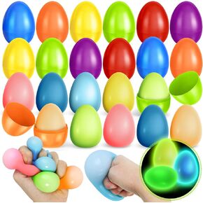 Shylizard 12Pack Prefilled Easter Eggs with Squeeze Egg Toys for Easter Basket Stuffers, Easter Egg Hunt, Easter Party Faovrs, Prefilled Easter Eggs with Toys Inside for Easter Basket Stuffers