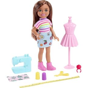 Barbie Chelsea Can Be Doll & Playset, Brunette Fashion Designer Small Doll with Removable Outfit & 8 Career Accessories