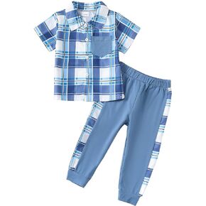 KIMI BEAR Baby Boy Outfit Toddler Clothes Little Short Sleeve Plaid Shirt Summer Top Pants Set Baby Clothes for Boys