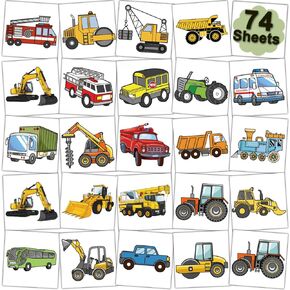 Car and Truck Temporary Tattoos for Kids Party Supplies - 74 Individually Sheets Car Construction Tractor Tattoos for Boys Birthday Party Favors Goodie Bag Fillers