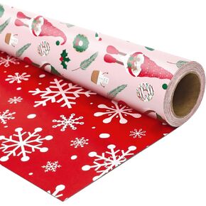لفة ورق جامبو قابلة للعكس لعيد الميلاد - جنوم وردي ورقاقات ثلجية حمراء - 30 بوصة × 100 قدم in Kuwait