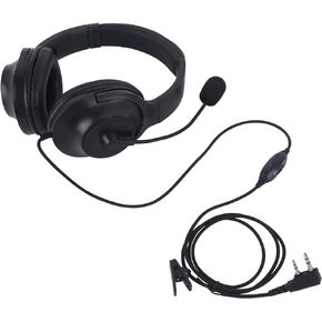 Pdflie uv-5r Walkie Talkie Over The Ear Earpiece Boom Mic Microphone 2 Pin K1 Overhead PTT VOX Headset for Retevis Baofeng Kenwood Ham Radio(Fiber Fabric Braided Cable,Binaural)
