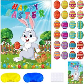 ELECLAND Pin The Egg on The Bunny, Easter Game for Kids, Easter Party Games Easter Egg Stickers for Easter Egg Hunt Activities, Easter Party Decorations