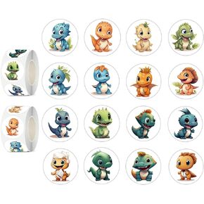 600 Pcs Dinosaur Stickers Rolls for Kids-Round 1.5 Inch 16 Tyles Cute Dragon Kindergarten Stickers Teacher Stickers for Kids Birthday Party School Reward Giveaways
