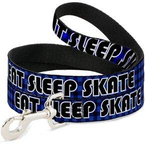 Dog Leash Eat Sleep Skate Buffalo Plaid Blue 6 Feet Long 1.5 Inch Wide