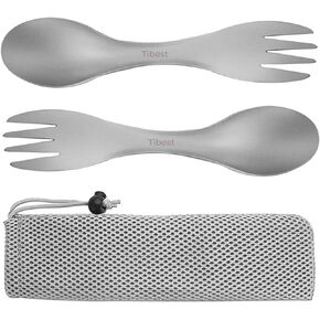 2 in 1 Titanium Spoon and Fork Combo Backpacking Utensils Lightweight Eco-Friendly Spork for Camping Backpacking Hiking Travel etc (2 Pack)