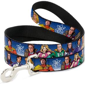 Dog Leash The Big Bang Theory Superhero Characters Group Blue Dot Fade 6 Feet Long 1.0 Inch Wide