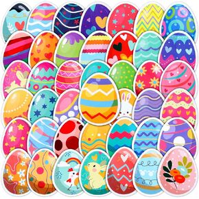 200 Pcs Easter Bunny Eggs Stickers Waterproof Easter Stickers Water Bottle Vinyl Waterproof Stickers for Teens Girls Adults Laptop Luggage Skateboard Easter Party Decorations