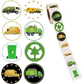 Oringaga 500 Garbage Truck Party Decorations Recycle Roll Stickers Garbage Truck Themed Birthday Baby Shower Party Gender Revealed Party Decorations Supplies Decor DIY Sticker Labels