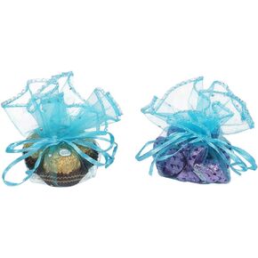 White Organza Bags, 50pcs Sheer Round Drawstring Christmas Wedding Party Favor Pouches Jewelry Candy Gift Packaging Bags, 9.8 inch Diameter