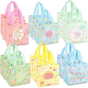 12PCS Happy Easter Egg Hunt Bags Easter Bunny Chick Egg Metallic Printing Gift / Treat Bags with Handles, Bags, Multifunctional Non-Woven Bags for Gifts Wrapping, Party Supplies , 8.3×7.9×5.9inch