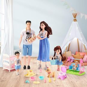 Pregnant Doll with Baby in Tummy, Family Dolls Set, Educational Welcome Baby Toys with 10 Family Members
