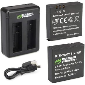 Wasabi Power AZ16-1 Replacement Battery (2-Pack) and Dual USB Charger for Xiaomi YI 4K Camera and YI AZ16-1 in Saudi Arabia