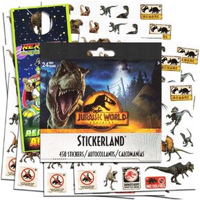 Jurassic World Dinosaur Stickers Party Favors Bundle ~ 450 Jurassic World Stickers for Kids Boys Girls (24 Sticker Sheets, Dinosaur Party Supplies)