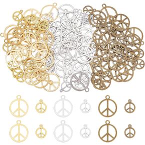 SUPERFINDINGS 120Pcs 3 Colors Peace Sign Symbol Charms Pendant 2 Sizes Vintage Alloy Peace Charms Jewelry Peace Pendants Peace Sign Necklace Bracelet Pendants for Jewelry Making