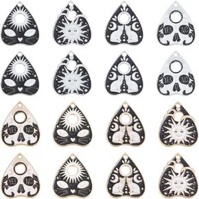 SUNNYCLUE 32PCS 8 STYLES Tarot Charms Bulk Witch Charms Ouijas Planchette Board Enamel Silver Gold Sun Cat Yes No Teardrop Heart Charms Bulk for Jewelry Making Charm Halloween Occult Diy Supplies