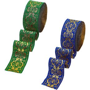 PH PandaHall 60 Yards 4 Rolls Vintage Woven Ribbon, 1.3" Width Floral Embroidered Jacquard Ribbon Floral Jacquard Trim Ethnic Fabric Trim Fringe for DIY Clothing Embellishment Craft Home Decor