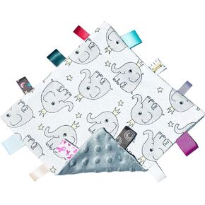 Green Frog Baby Tags Blanket, Cute Toddler Security Blanket with Tags, Soft Lovey Tags for Baby Gift