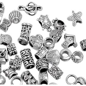 RUBYCA 50Pcs Tibetan Silver Color Metal Charm Beads Assortment Mix Designs for Jewelry Making