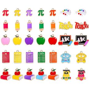 35PCS Teacher Charms for Jewelry Making Enamel Student School Charms Cute Book Pencil Blackboard Pendants for DIY Earring Necklace Bracelet Back To School Accessory