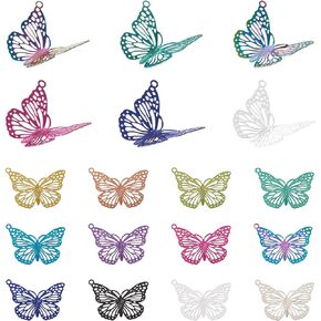 Beadthoven Stainless Steel Filigree Charm DIY Earrings Pendants Feather Leaf Butterfly Teadrop Rainbow Color Etched Metal Embellishments Connectors for Necklace Jewelry Making Accessory
