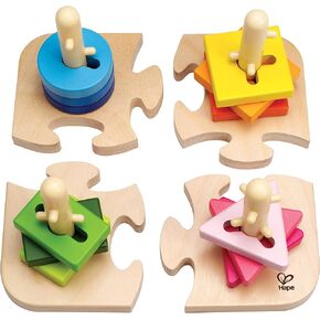 Hape Wooden Creative Peg Puzzle| Shape Sorter Stacking Peg Puzzle| Montessori Color Recognition Stacker Toy for Toddlers