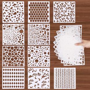 10 PCS Stencils For Crafts Reusable Densely Patterned Cool Painting Stencil Set,5.9''*5.9''Plastic Painting Stencils For Scrapbooking Cookies Tile Furniture Wall Floor Decoration Craft Drawing Tracing