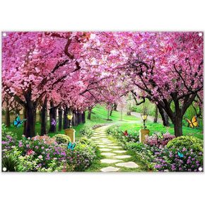 7x5ft الربيع مشهد التصوير خلفية حديقة الزهور شجرة مسار المشهد النساء الاطفال حزب زينة الزفاف الوليد صور بوث راية