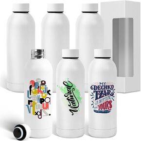 BetterSub 6 Packs 17oz White Matte Finish Sublimation Water Bottle, Double Wall Insulated Stainless Steel Tumbler with Lid and Display Box for Office,Gym,Travel