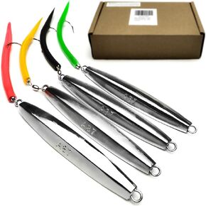 VMSIXVM Diamond Jigs Saltwater Fishing Lures, 1-8oz Surf Fishing Sinking Flat Metal Fall Jig Jigging Spoon with Tube Tail, Vertical Ocean Casting Bait Trolling jig for Bluefish, Striper, Tuna, Salmon