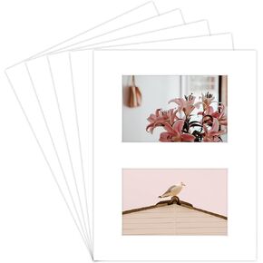 Golden State Art, 8.5X11 Picture Mats with Two Openings for 4X6-Inch Photos, 5-Pack, White